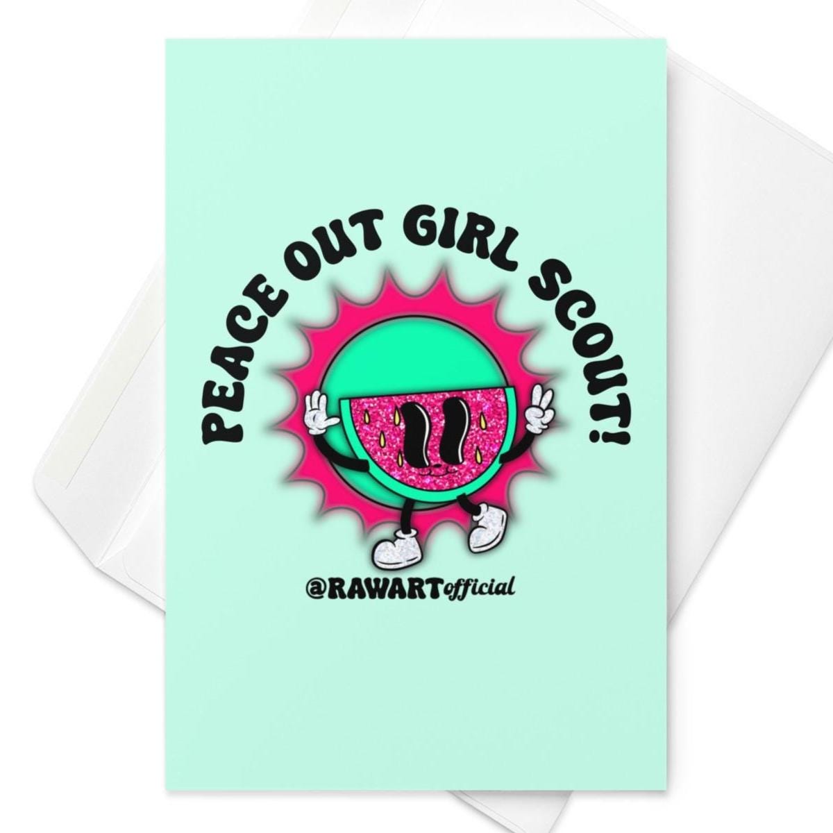 Peace Out Girl Scout Greeting Card – Cute & Sassy Pun, Fun Farewell Card, Perfect for Friends, Girl Scouts