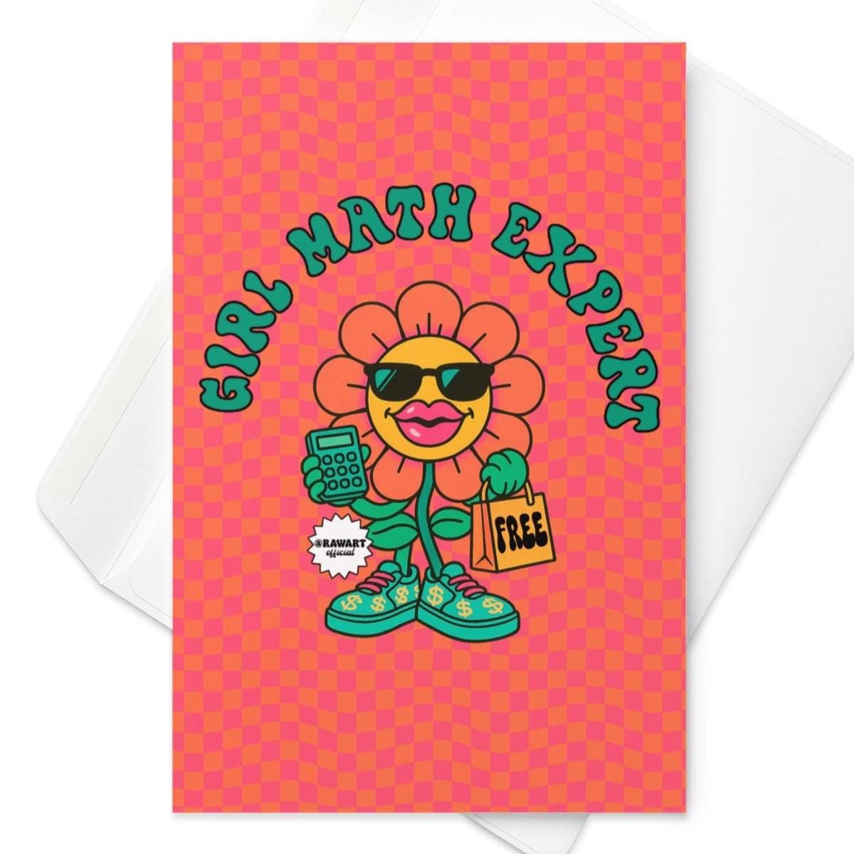 Girl Math Expert Greeting Card, Funny Financial Humor Card, Retro Flower Illustration, Pastel Birthday or Encouragement Card
