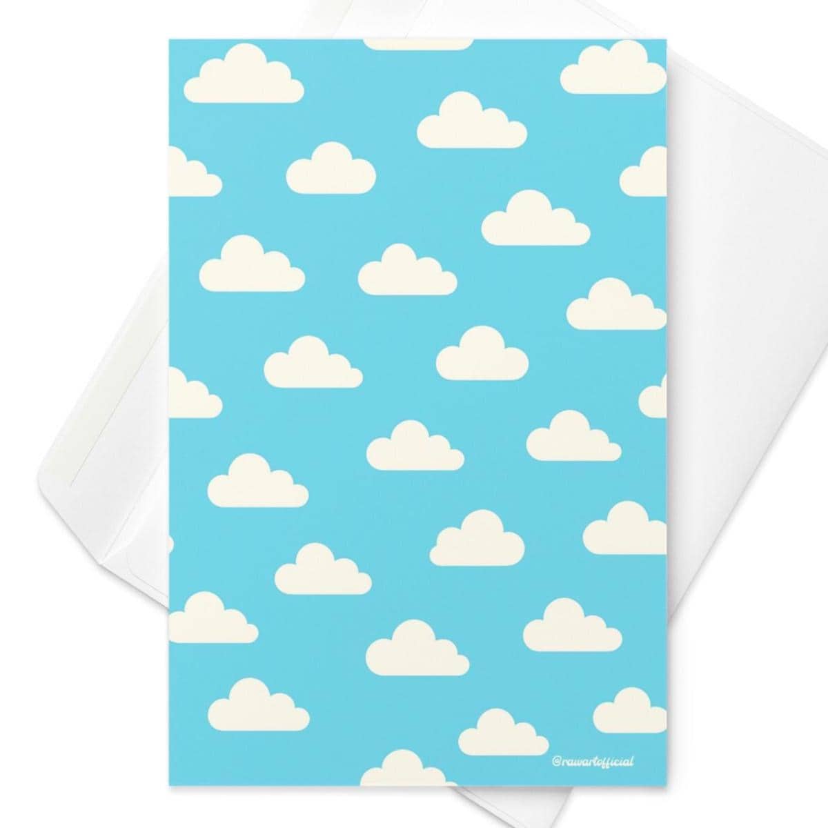 Pastel blue retro cloud greeting card with cute cream clouds in Y2K style