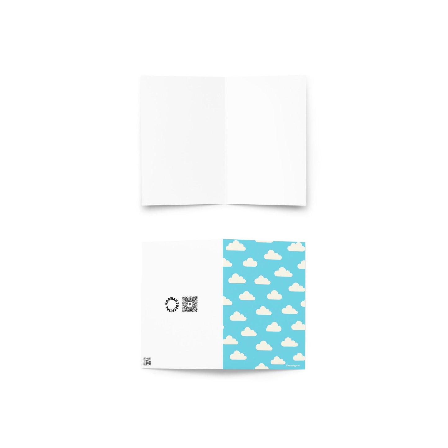 Pastel blue retro cloud greeting card with cute cream clouds in Y2K style