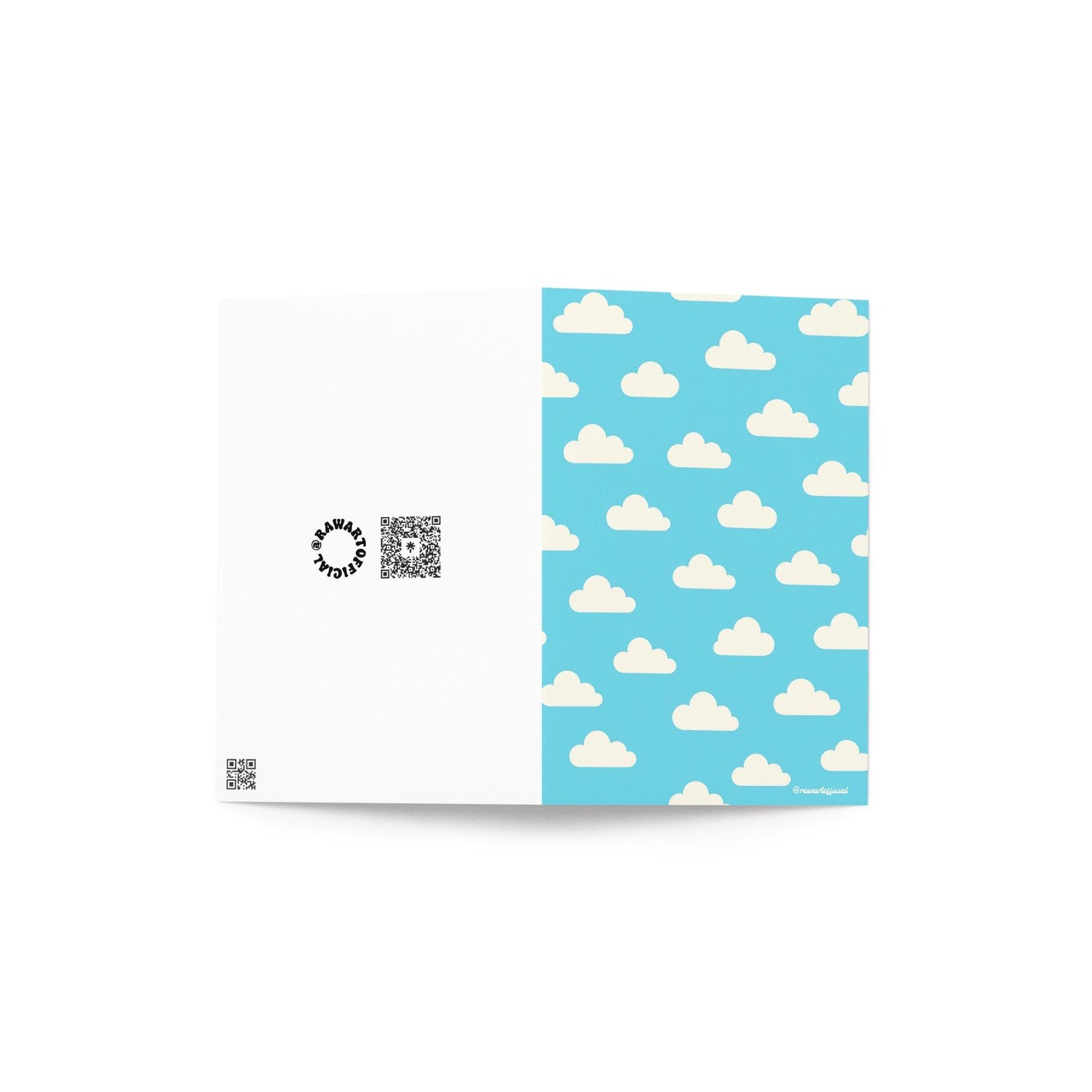 Pastel blue retro cloud greeting card with cute cream clouds in Y2K style