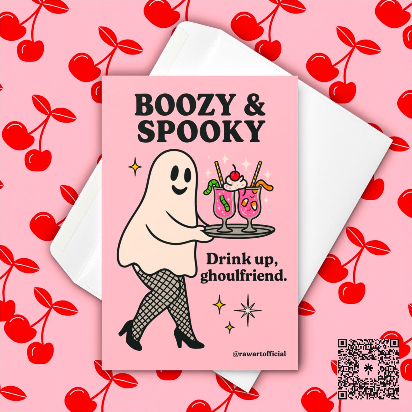 Funny Halloween Cocktail Card: Retro Ghost, Spooky Ghoulfriend