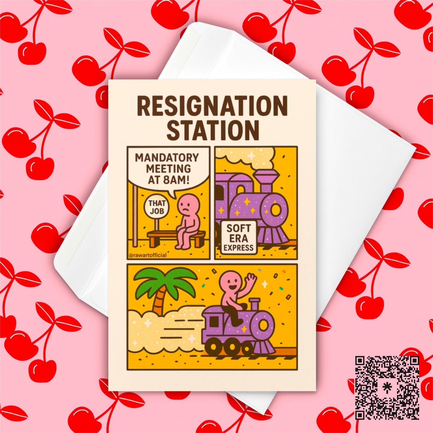 Funny Resignation Card: Retro Comic Train, Glittery Job Quit Celebration