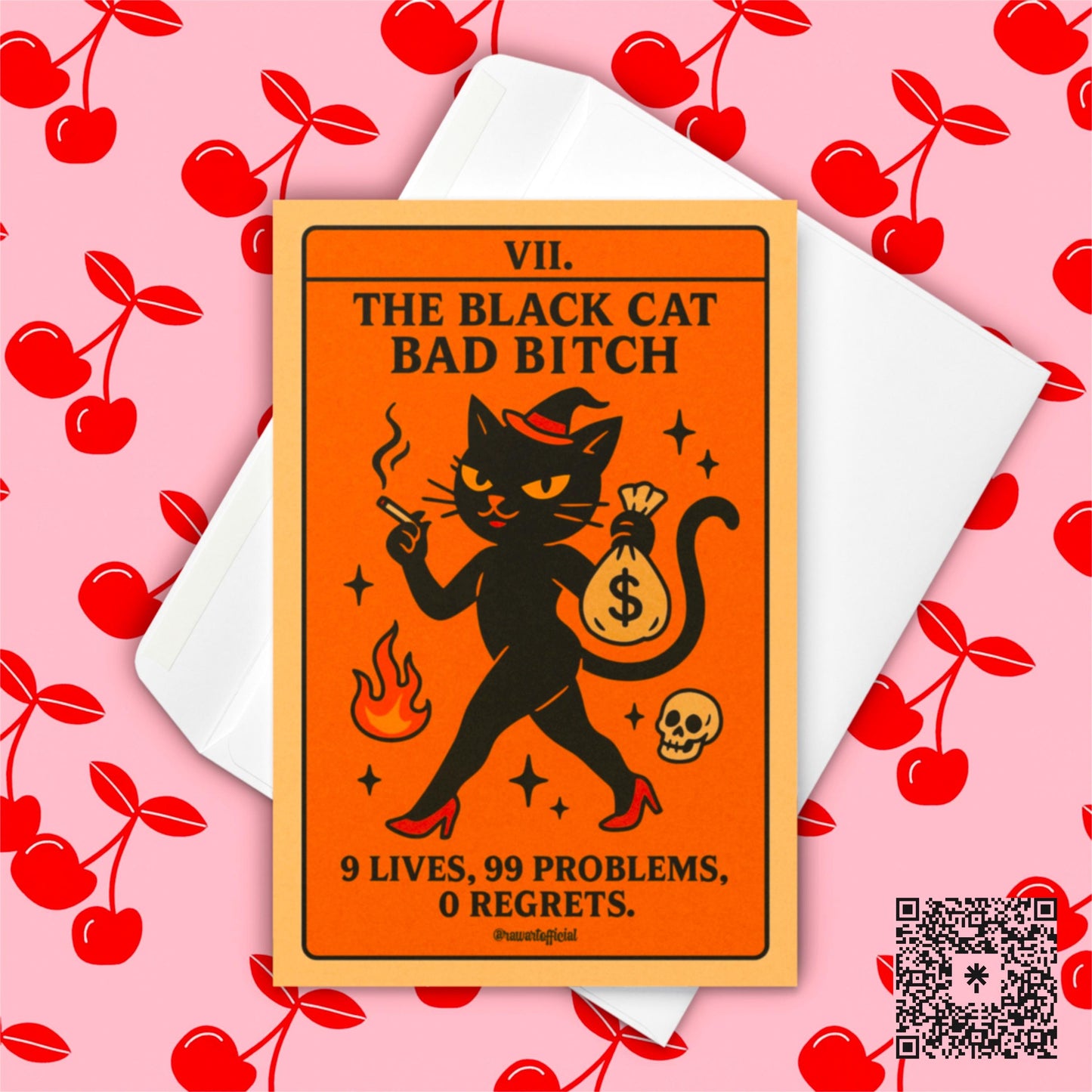 Black Cat Bad B*tch Tarot Card: Spooky Gothic Halloween Birthday Card