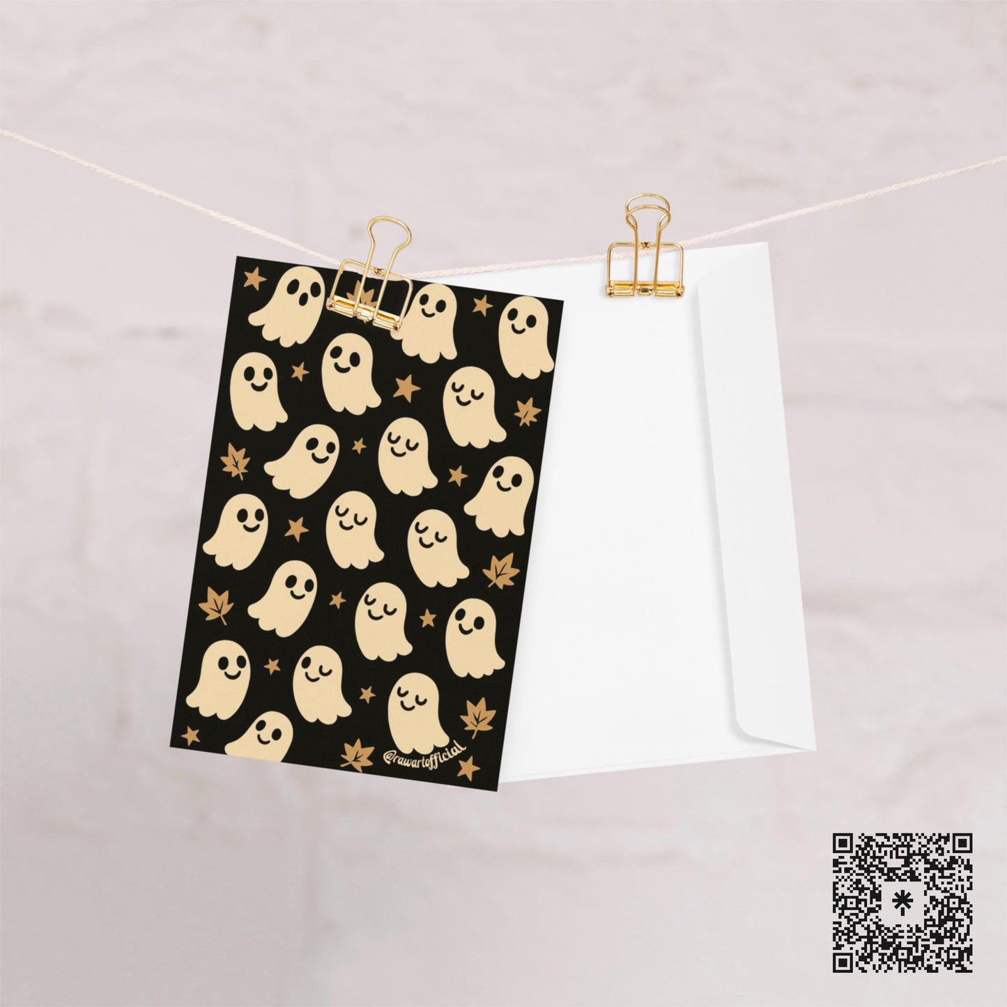 Kawaii Ghost Greeting Card: Retro Halloween Stationery