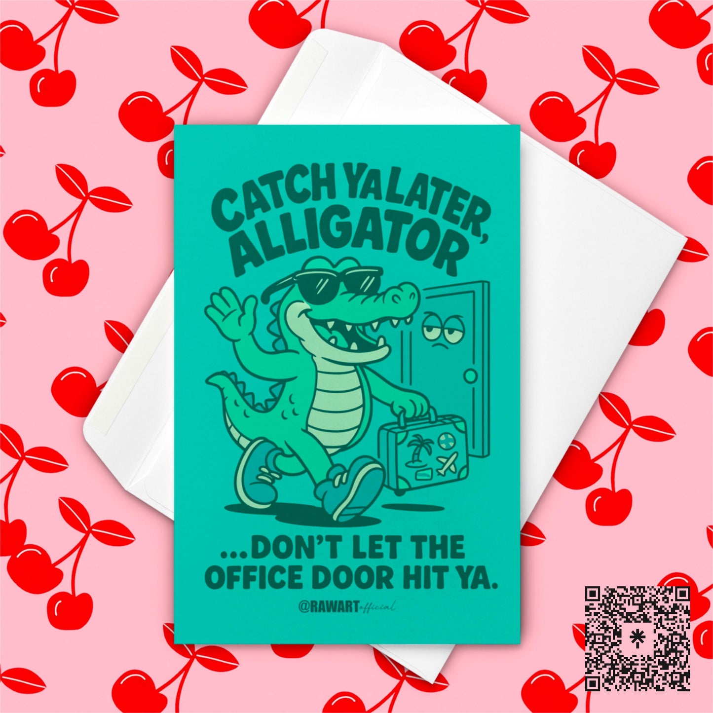 Funny Alligator Goodbye Card: Retro Office Farewell