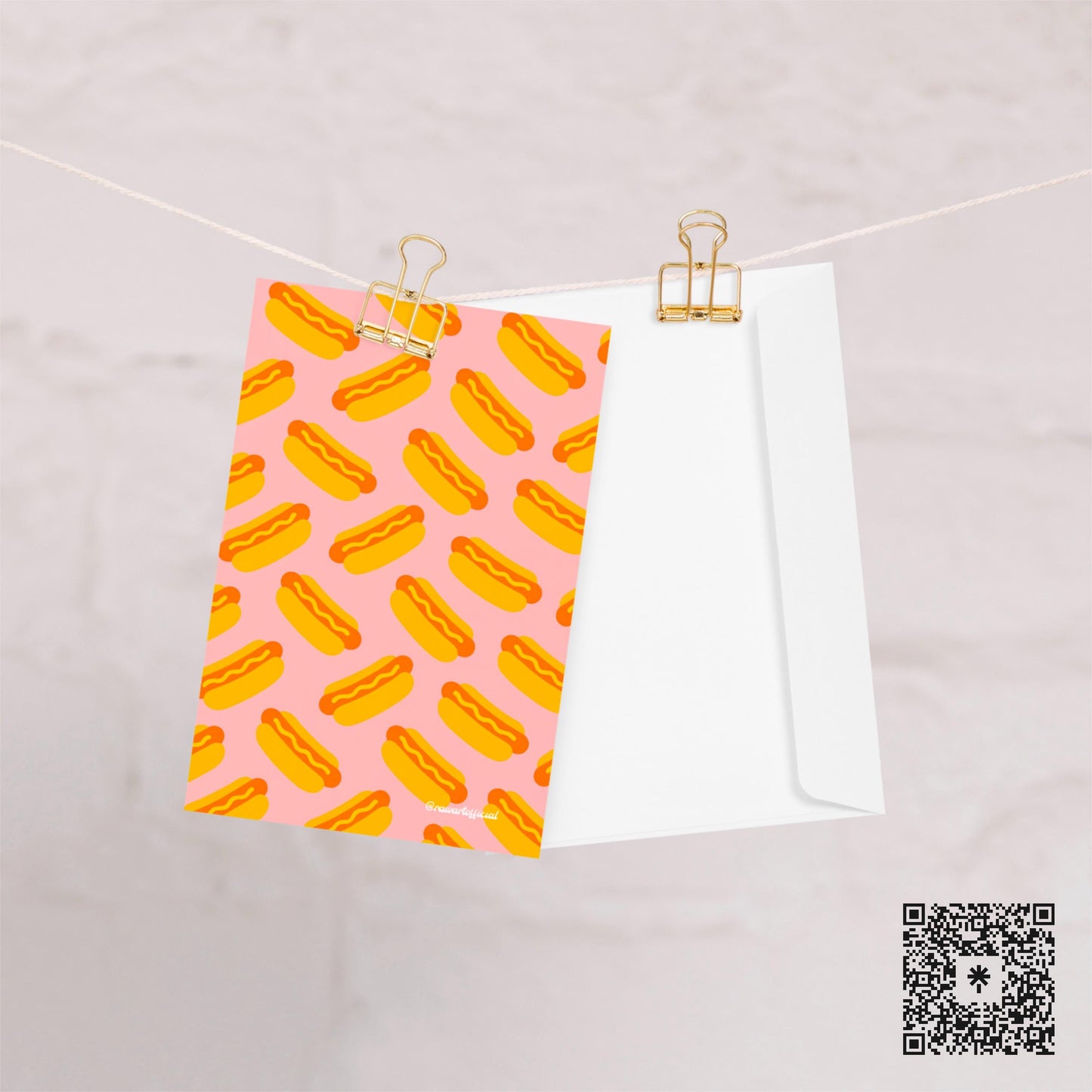 Retro Hot Dog Greeting Card: Kitsch Foodie Stationery