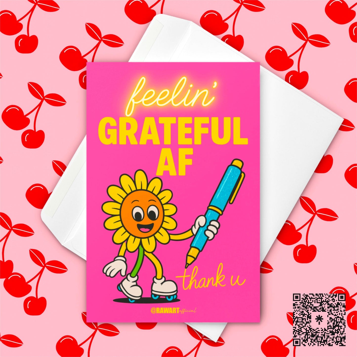 Funny Sunflower Roller Skate Thank You Card: Retro Y2K Stationery