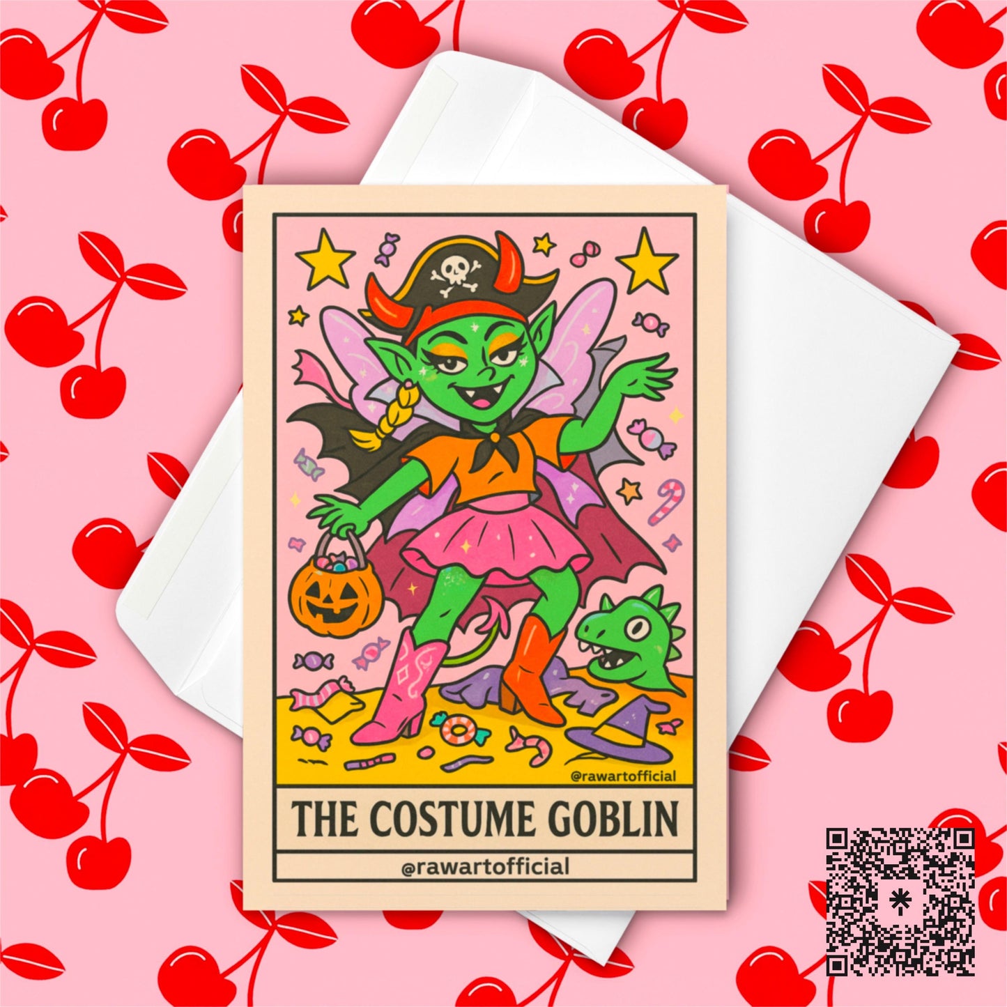 Funny Halloween Goblin Card: Retro Cartoon Art - Costume Party Thank You