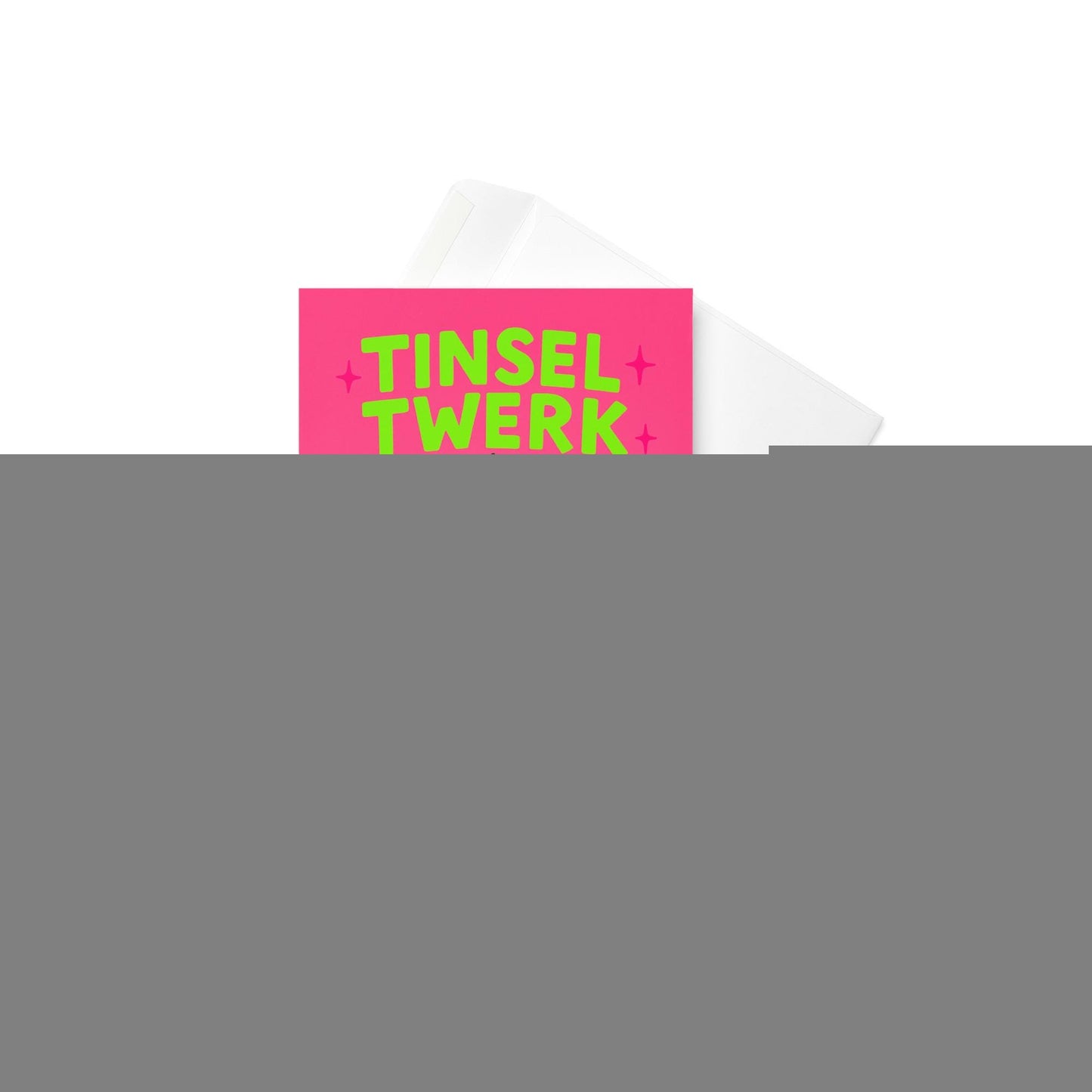 Illustration of a neon green Christmas tree wearing sunglasses and a pink boa, holding a margarita and dancing with bottles around — festive funny holiday card.