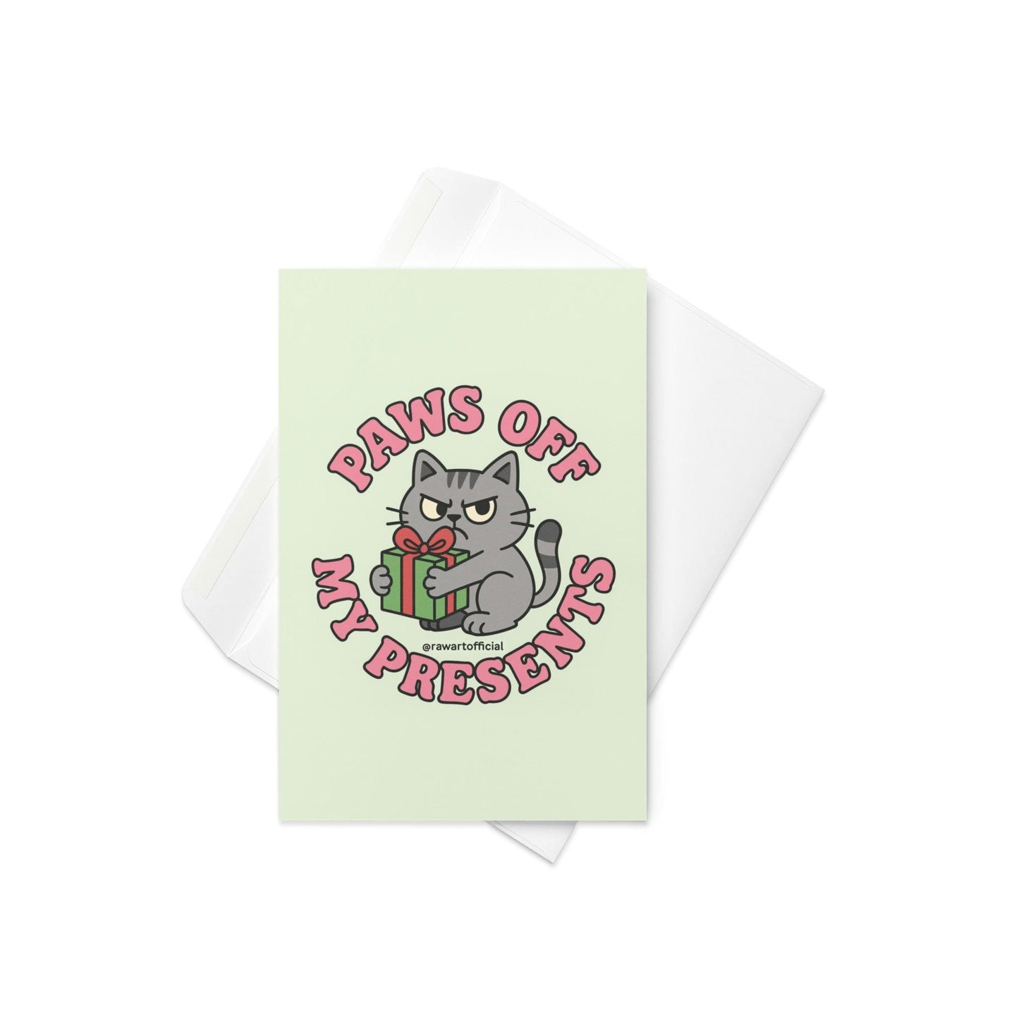 Orange cat in Santa hat ripping wrapping paper with text “Naughty By Nature.”