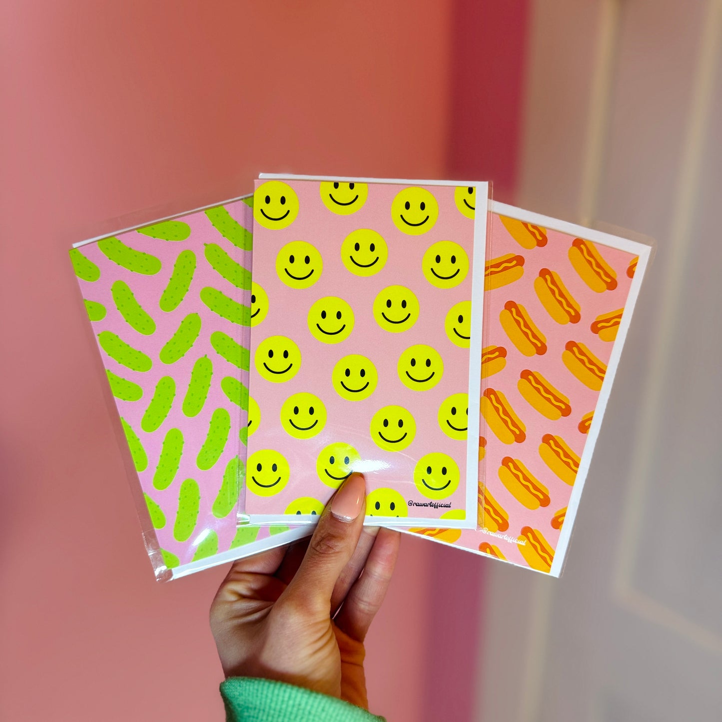 Retro Smiley Face Greeting Card: Bright Yellow Happy Face on Pink