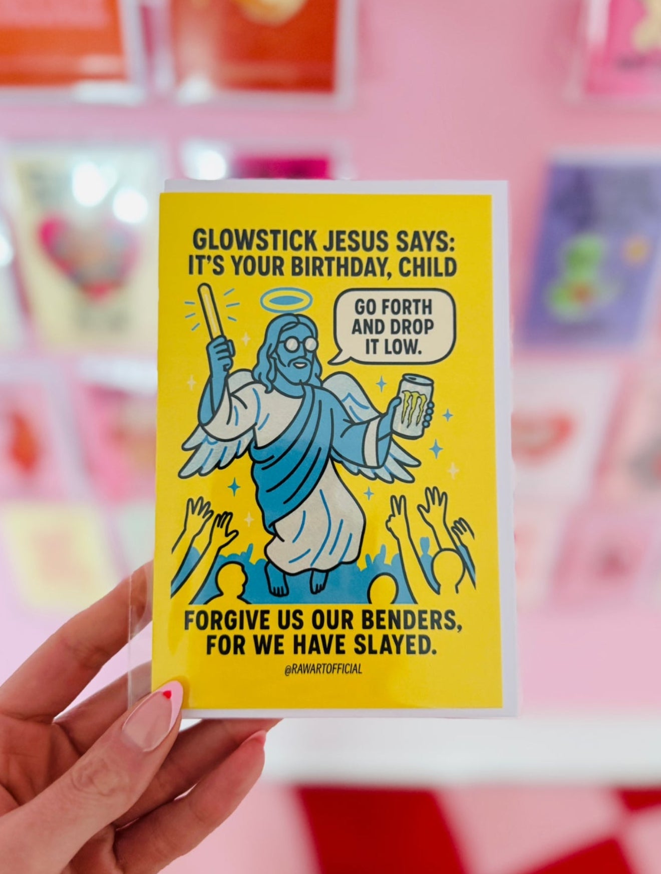 Glowstick Jesus Birthday Card: Funny Party Card for Ravers, Festival Lovers & Holy Hot Messes