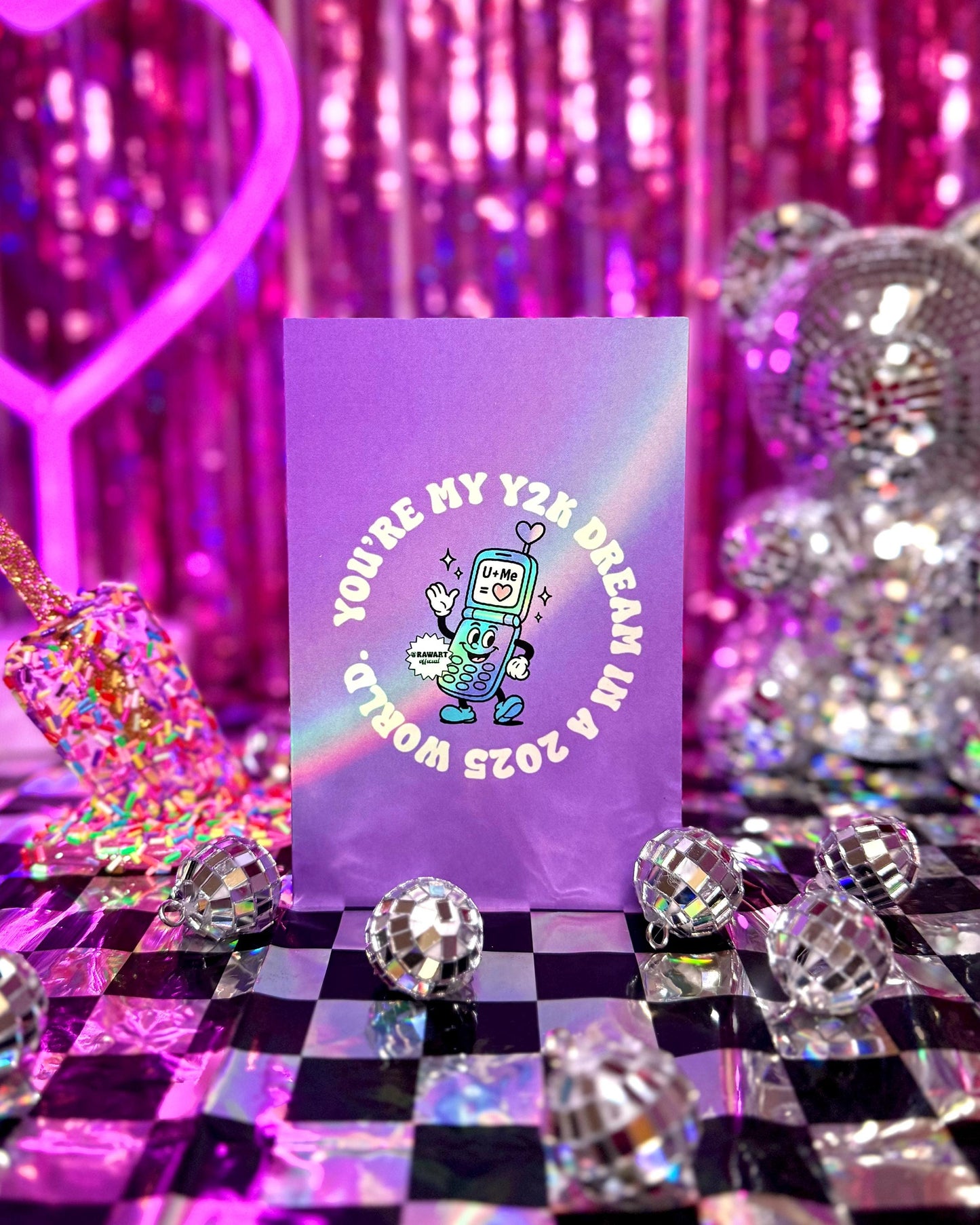 Y2K Dream Greeting Card: Retro Flip Phone Birthday Card