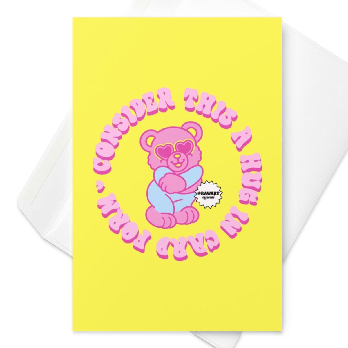 A Hug in Digital Form Greeting Card – Cute Bear Hug, Virtual Love, Fun Friendship Card, Digital Age, Colorful Cartoon Hug