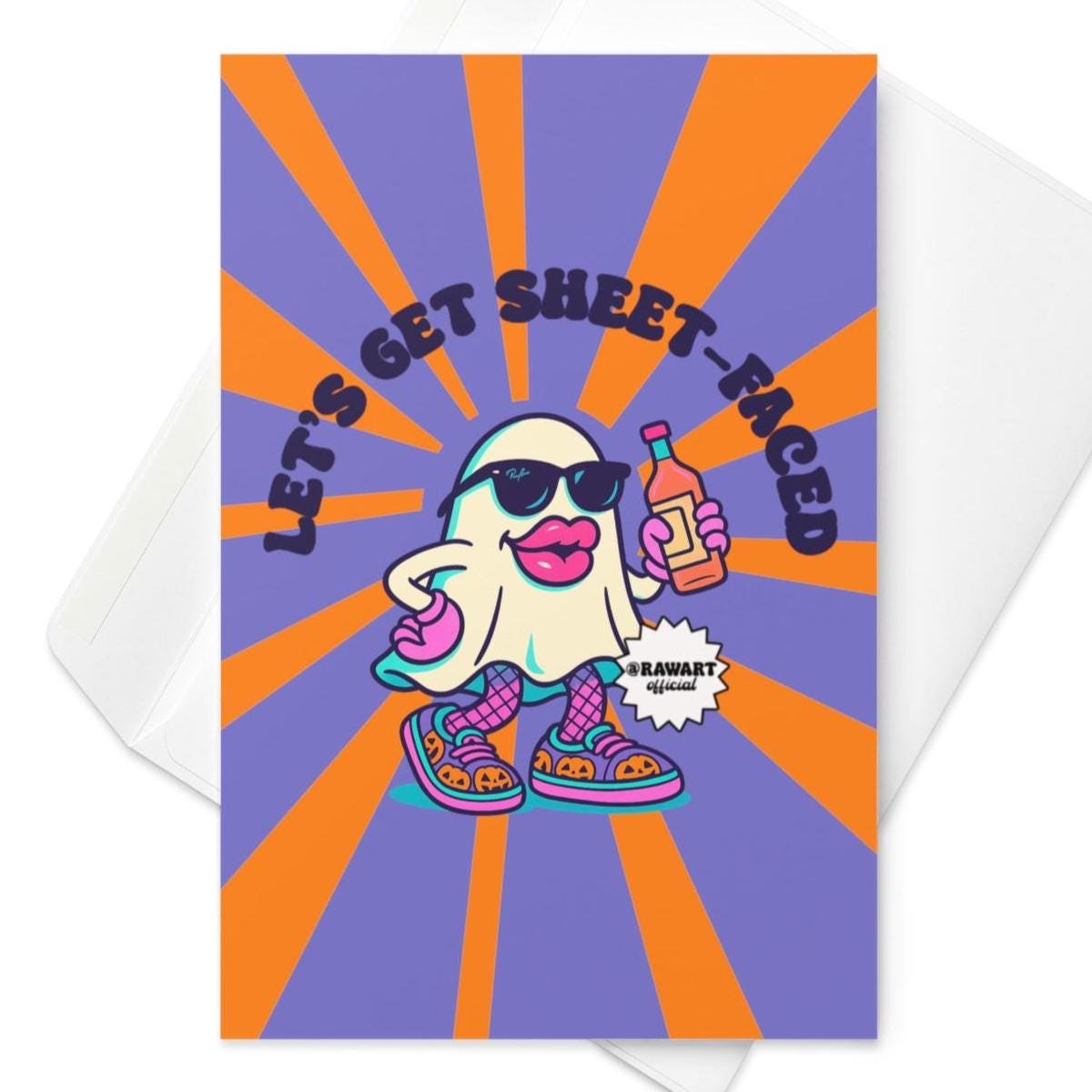 Let’s Get Sheet-Faced Halloween Card – Funny Spooky Pun, Ghost Party Greeting, Halloween Humor Card