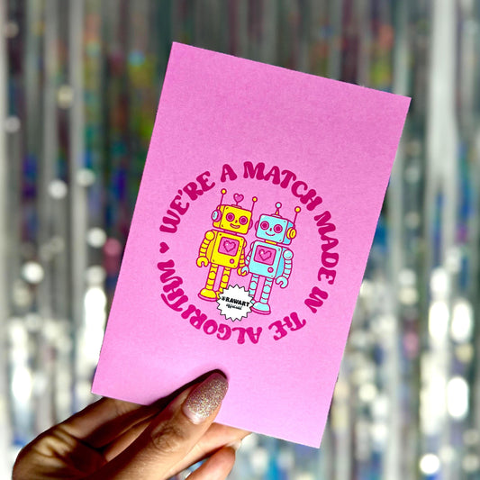 Match Made in the Algorithm Greeting Card: Cute Robot Love