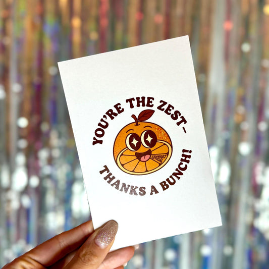 Funny Citrus Thank You Card: You&#39;re The Zest - Retro Friendship Greeting