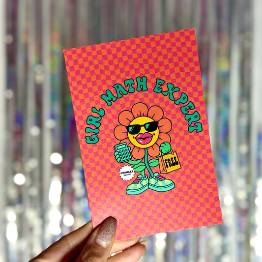 Girl Math Greeting Card: Retro Flower Illustration, Funny Financial Humor