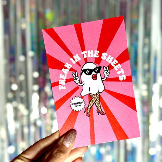 Funny Halloween Card: Freak In The Sheets Ghost Pun