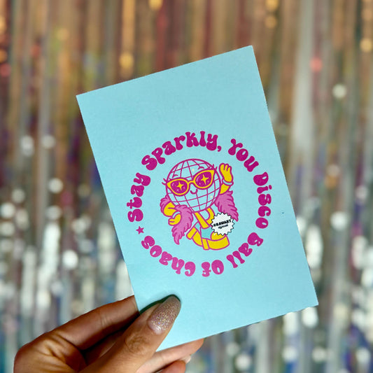 Sparkly Disco Ball Greeting Card: Retro 70s Party Vibes