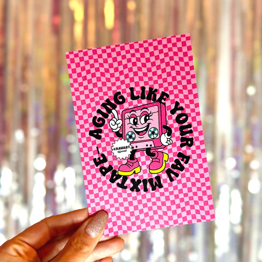 Retro Cassette Tape Birthday Card: Y2K Music Lover Pun