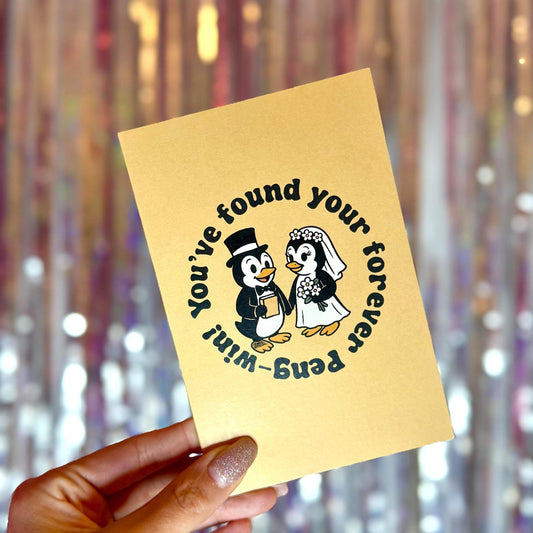 Funny Penguin Wedding Card: &quot;Forever Peng-win&quot; Pun Gift