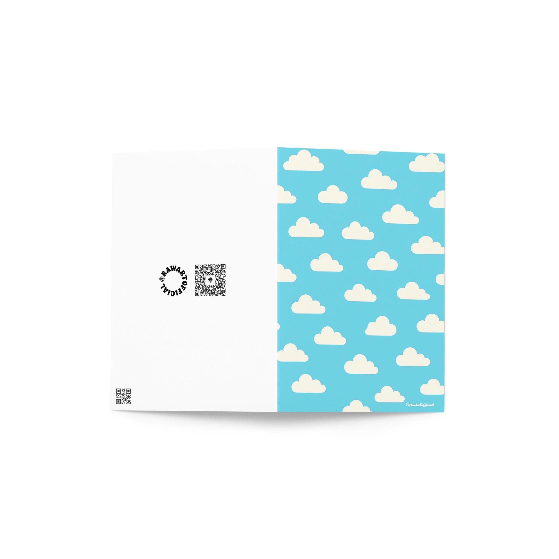 Pastel blue retro cloud greeting card with cute cream clouds in Y2K style