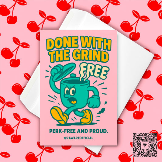 Funny "Done With The Grind" Job Quit Card: Retro Cartoon Resignation