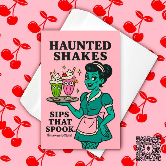 Retro Zombie Waitress Halloween Card: Spooky Pastel Goth Ghoul Gift