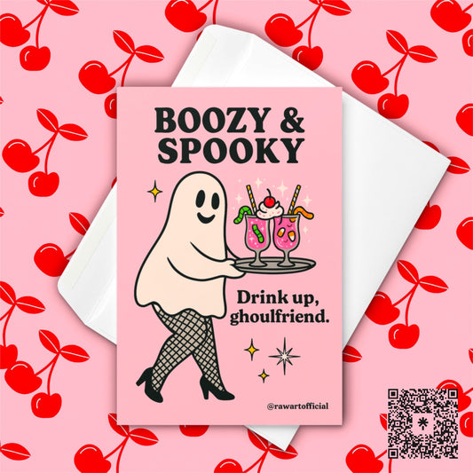 Funny Halloween Cocktail Card: Retro Ghost, Spooky Ghoulfriend