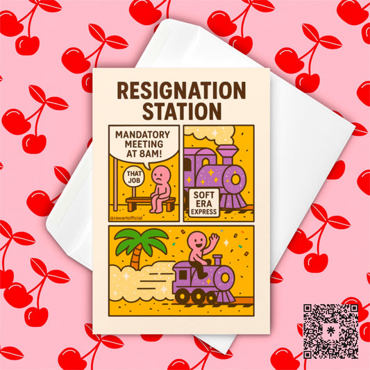 Funny Resignation Card: Retro Comic Train, Glittery Job Quit Celebration