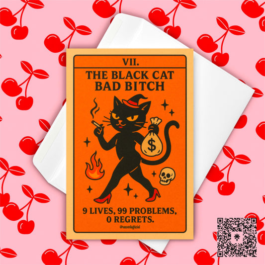 Black Cat Bad B*tch Tarot Card: Spooky Gothic Halloween Birthday Card