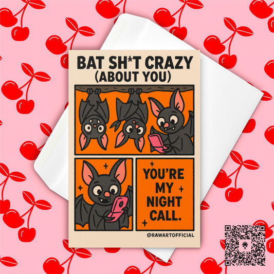 Funny Halloween Love Card: Bat Sh*t Crazy Retro Comic Style