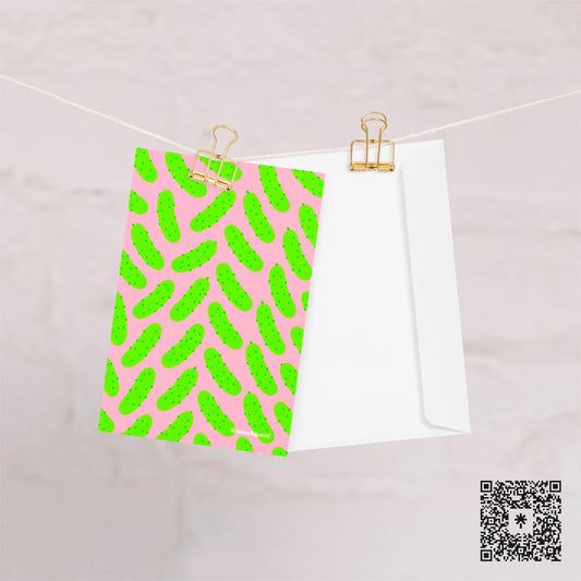 Funny Pickle Greeting Card: Retro Pop Art Good Luck Card