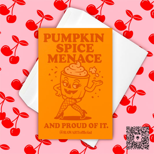Pumpkin Spice Menace Greeting Card: Retro Y2K Fall Halloween Card