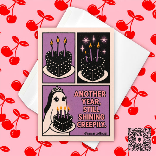 Funny Goth Birthday Card: Rhinestone Cake, Spooky Ghost