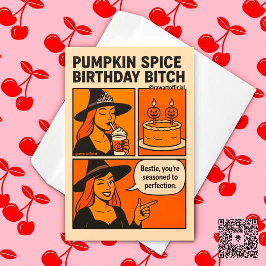 Pumpkin Spice Bestie Birthday Card Funny Witch Halloween Birthday Greeting