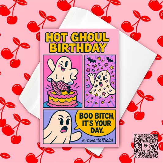 Funny Halloween Ghost Birthday Card: Hot Ghoul Party Stationery