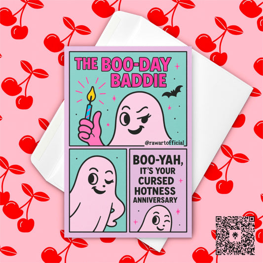 Funny Retro Ghost Birthday Card: Spooky Halloween Greeting