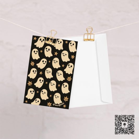 Kawaii Ghost Greeting Card: Retro Halloween Stationery