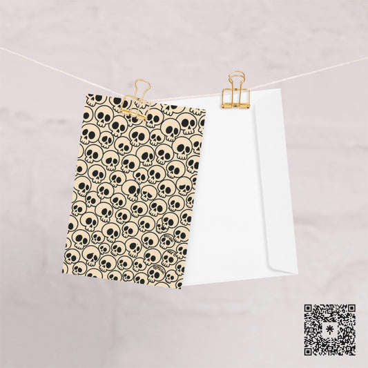 Skull Pattern Greeting Card – Spooky Cute Stationery, Goth Halloween Card, Alternative Greeting Card, Skeleton Print Card