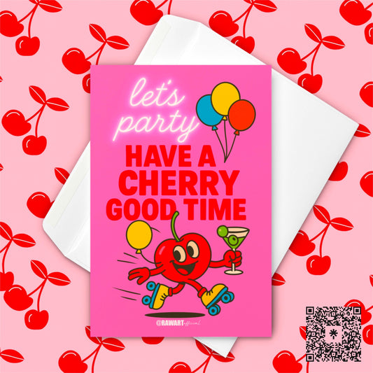 Retro Cherry Roller Skating Card: Funny Birthday or Valentine&#39;s Day