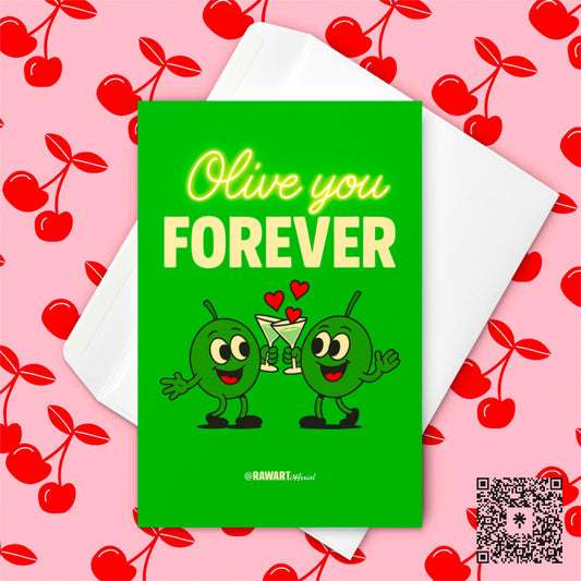 Funny Olive You Forever Card: Retro Anniversary Pun