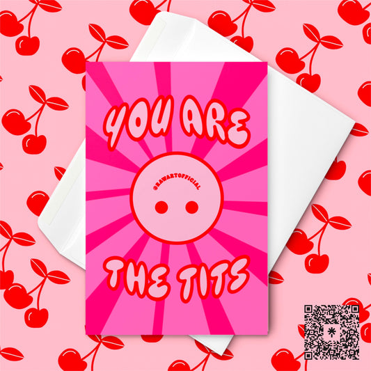 You Are the Tits Greeting Card: Funny Retro Pink Boob Card