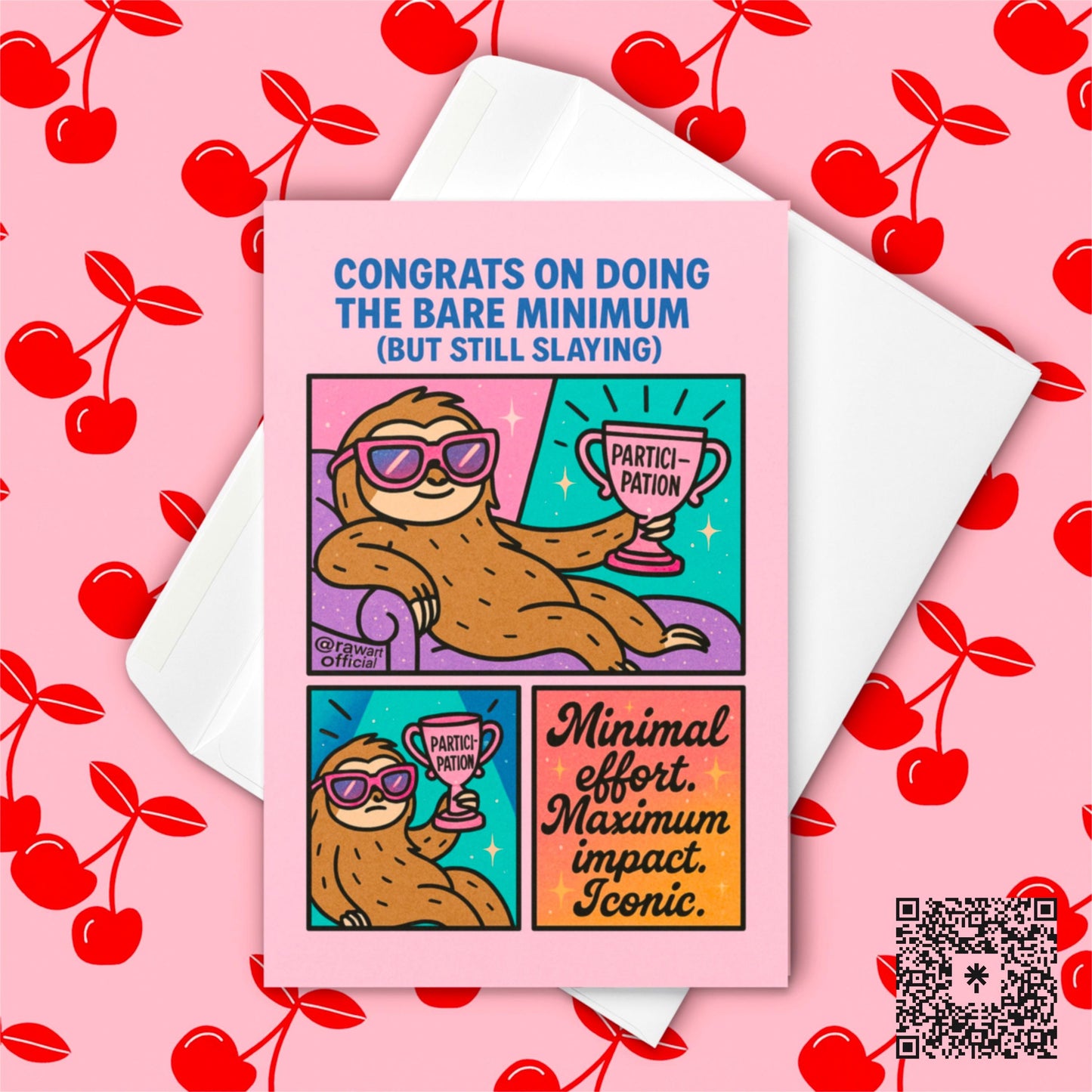 Funny Sloth Participation Trophy Card: Retro Y2K Congrats Print