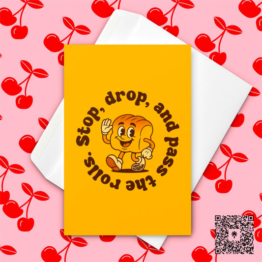 Stop Drop and Pass the Rolls Funny Thanksgiving Card | Retro Holiday Dinner