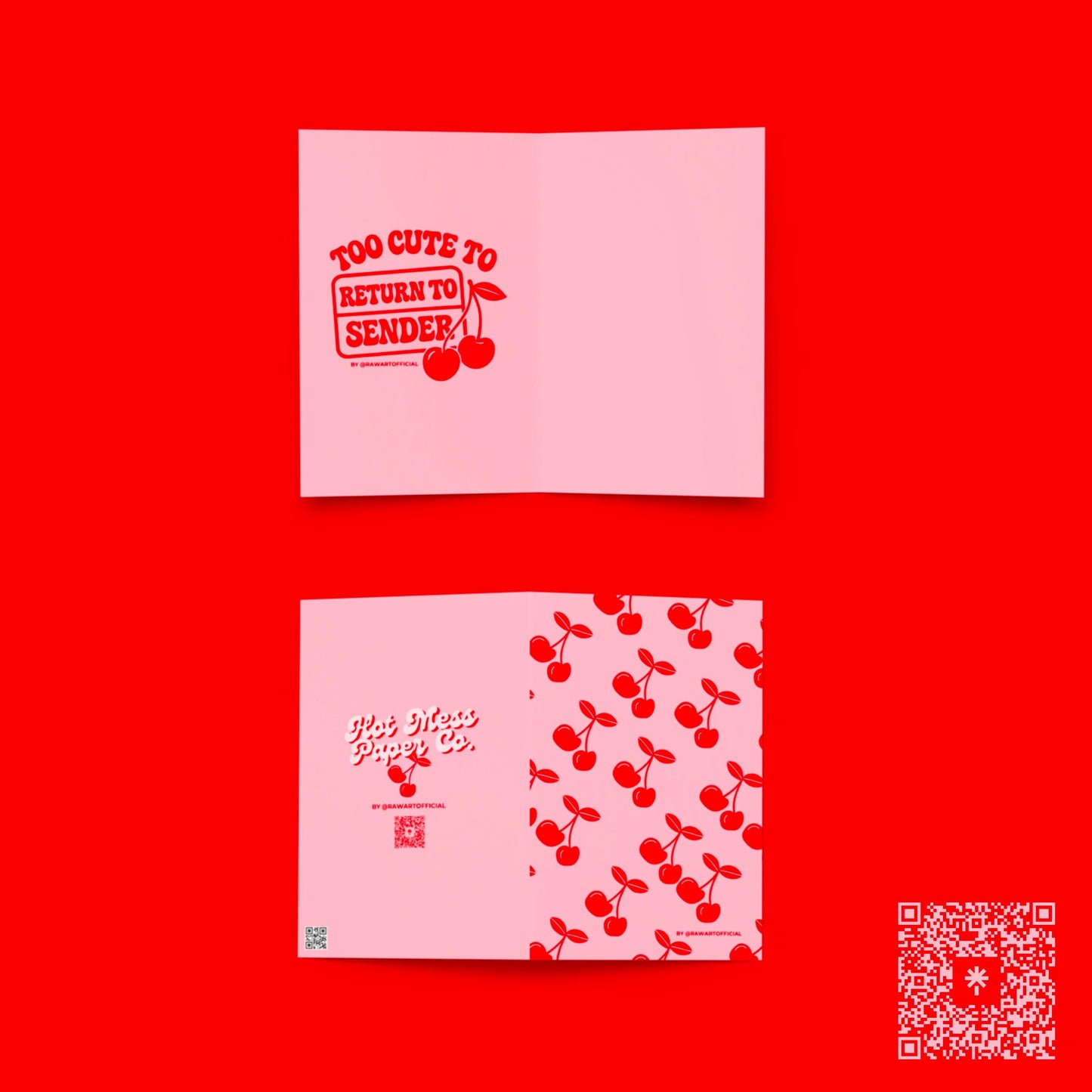 Full card layout with cherry print and bold retro lettering