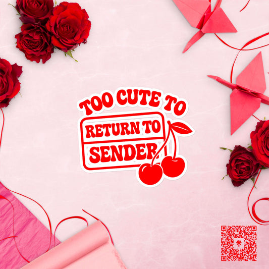 Too Cute To Return To Sender Cherry Sticker – Retro Red Cute Vinyl Decal for Laptop, Water Bottle, Scrapbook, Journal & Aesthetic Decor