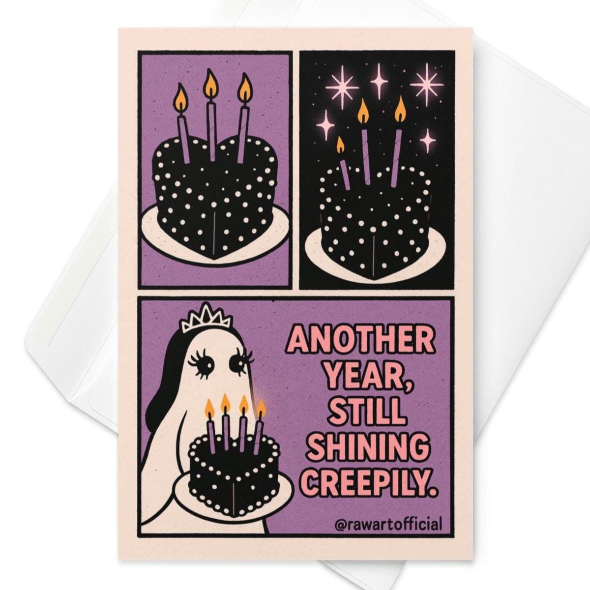 Greeting cardHalloween ghost birthday card with rhinestone cake and creepy cute purple design